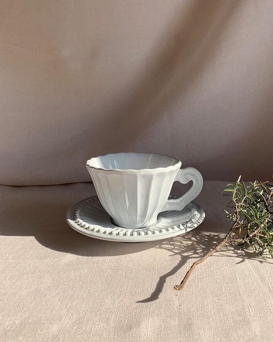 Ceramic 'Stripes & Dots' Tea Cup With Saucer