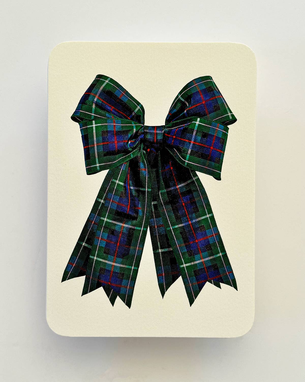 Blue & Green Tartan Bow Greeting Card