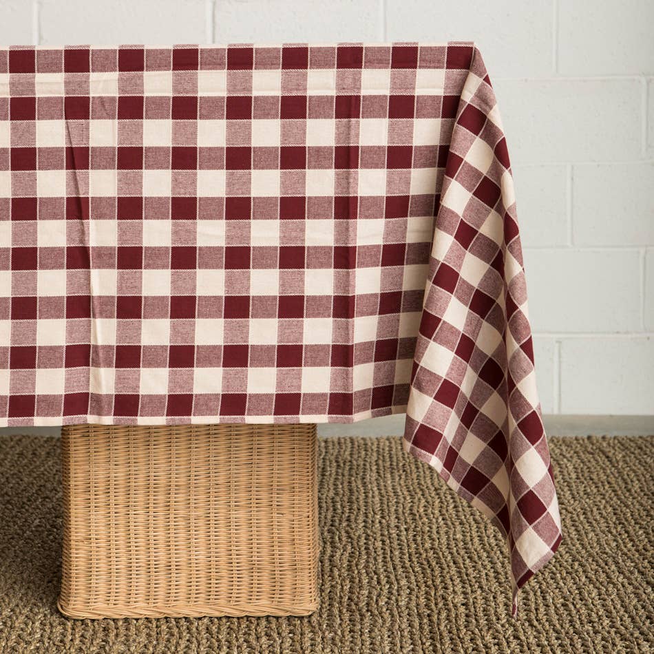 Woven Check Cotton Tablecloth Aubergine