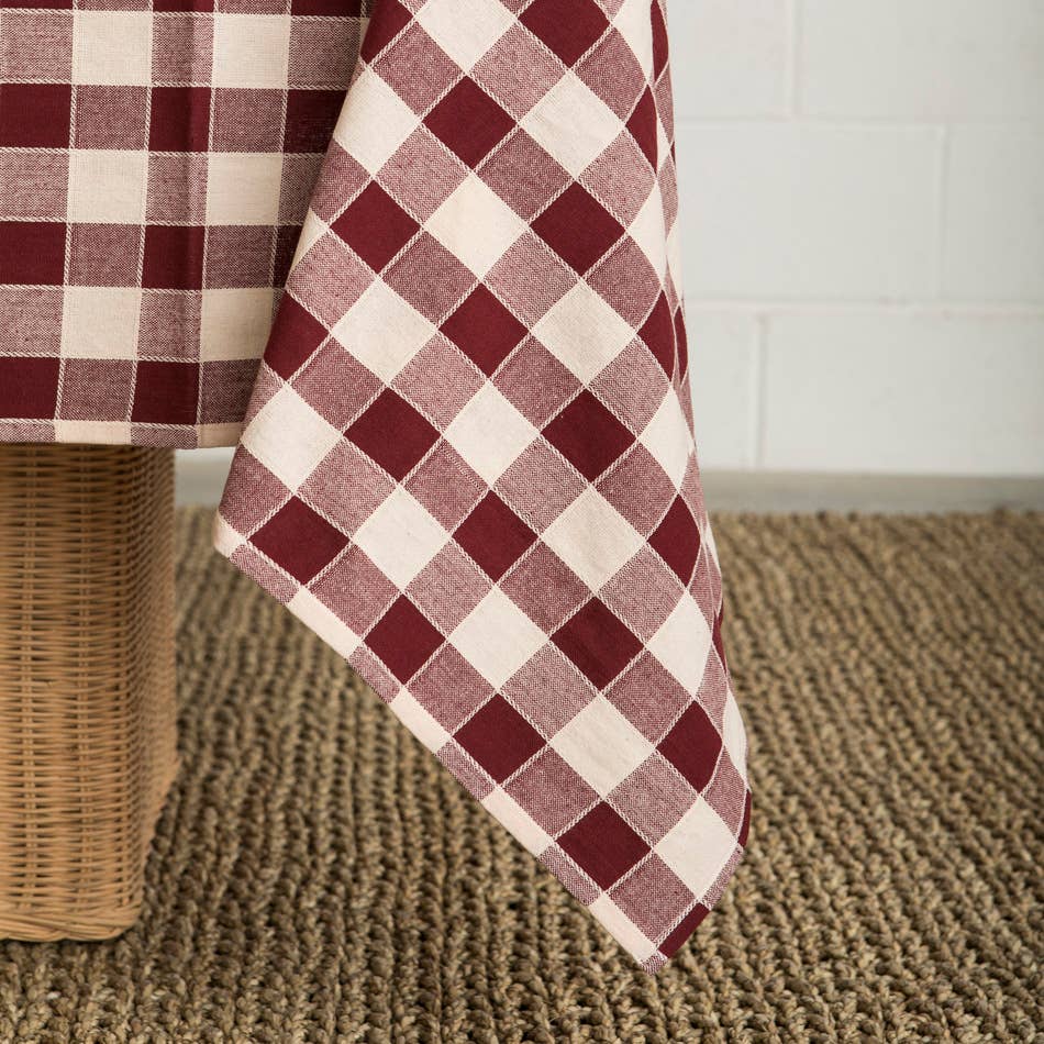 Woven Check Cotton Tablecloth Aubergine