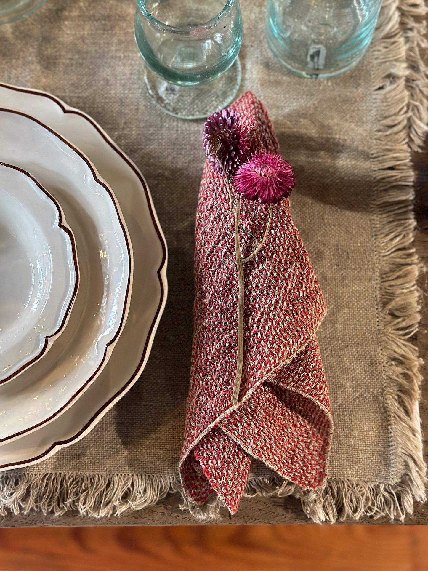 Set of 2 V.VM Wide Weave Linen Napkins - Red