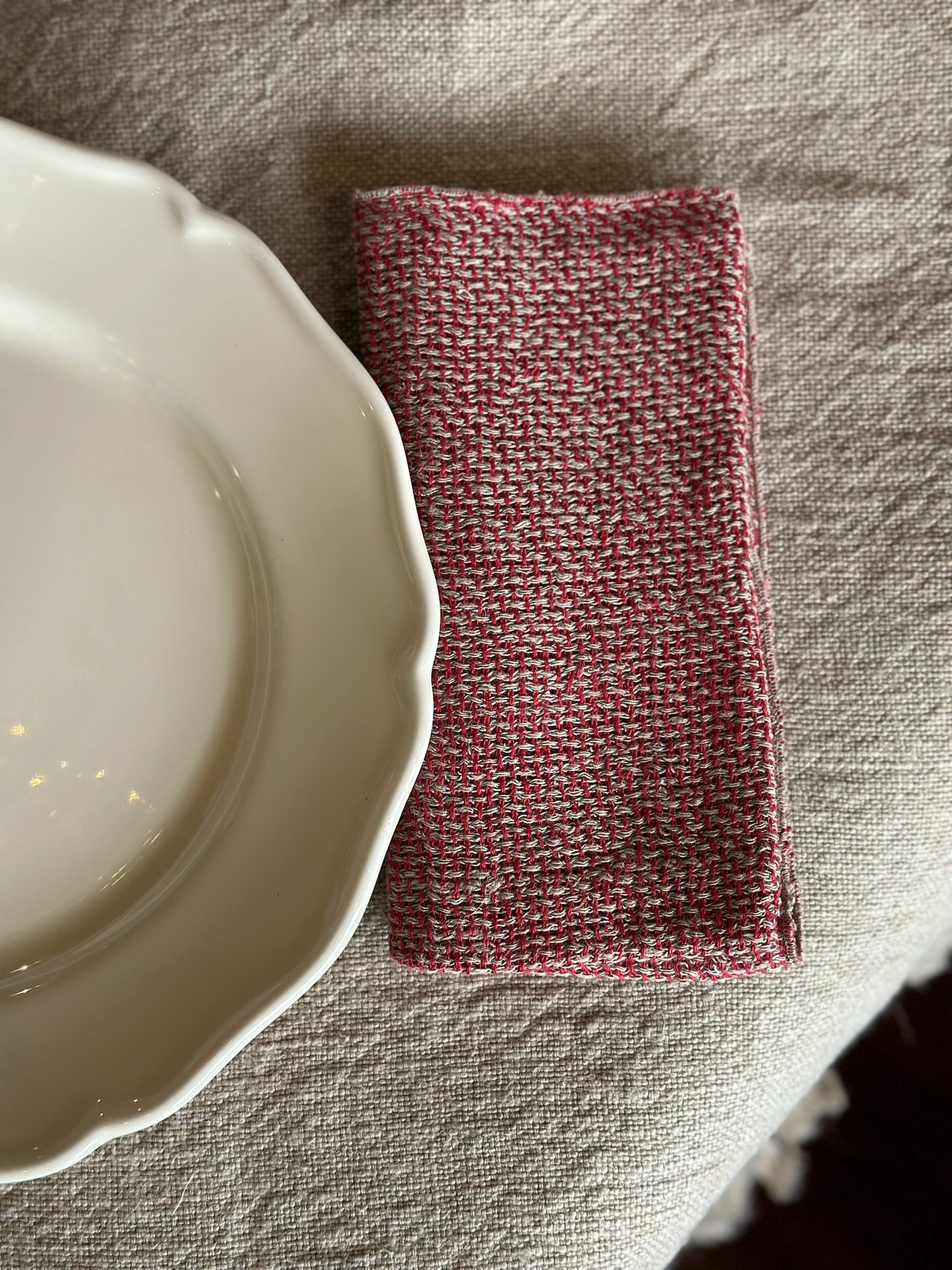 Set of 2 V.VM Wide Weave Linen Napkins - Red