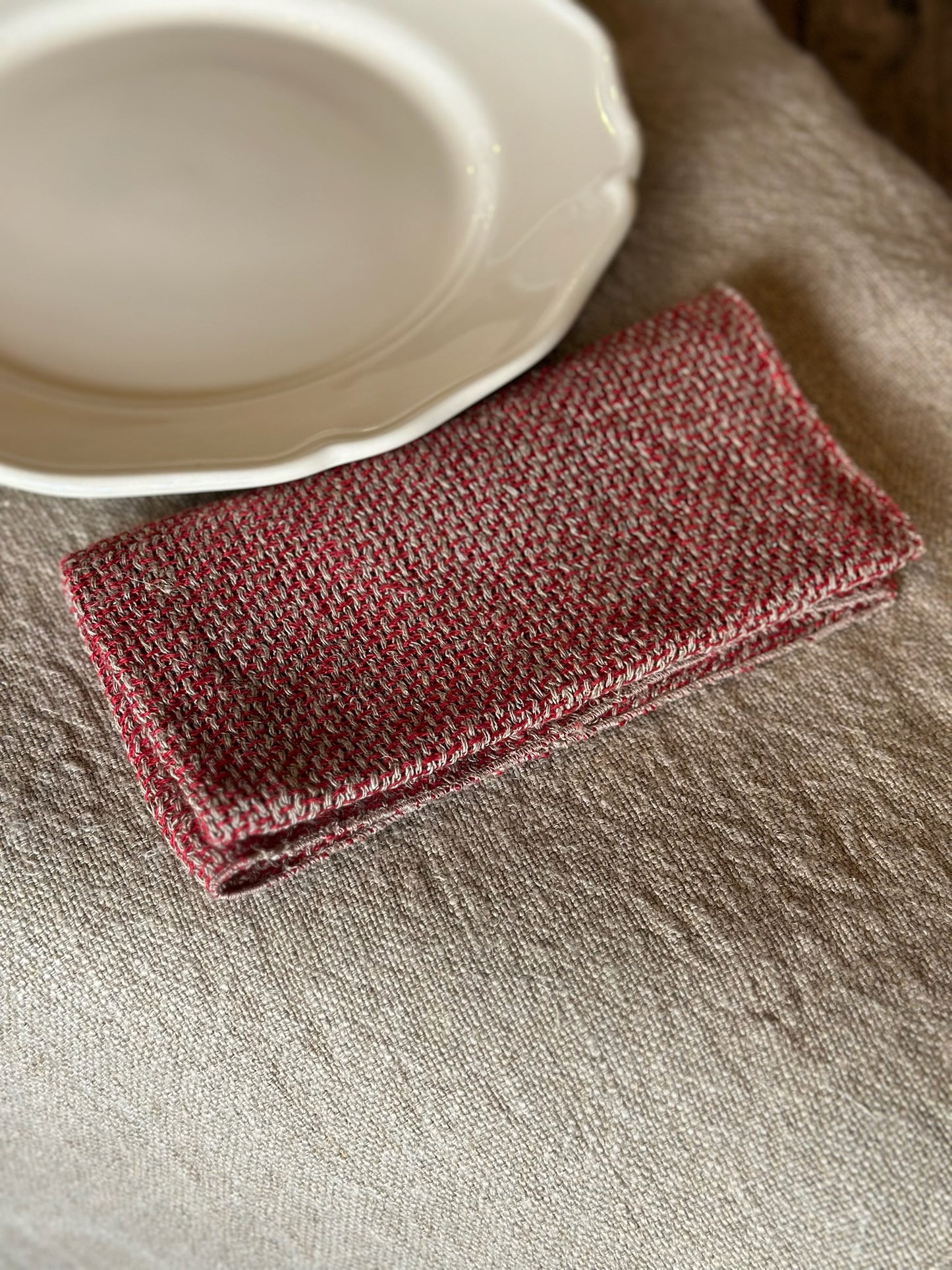 Set of 2 V.VM Wide Weave Linen Napkins - Red