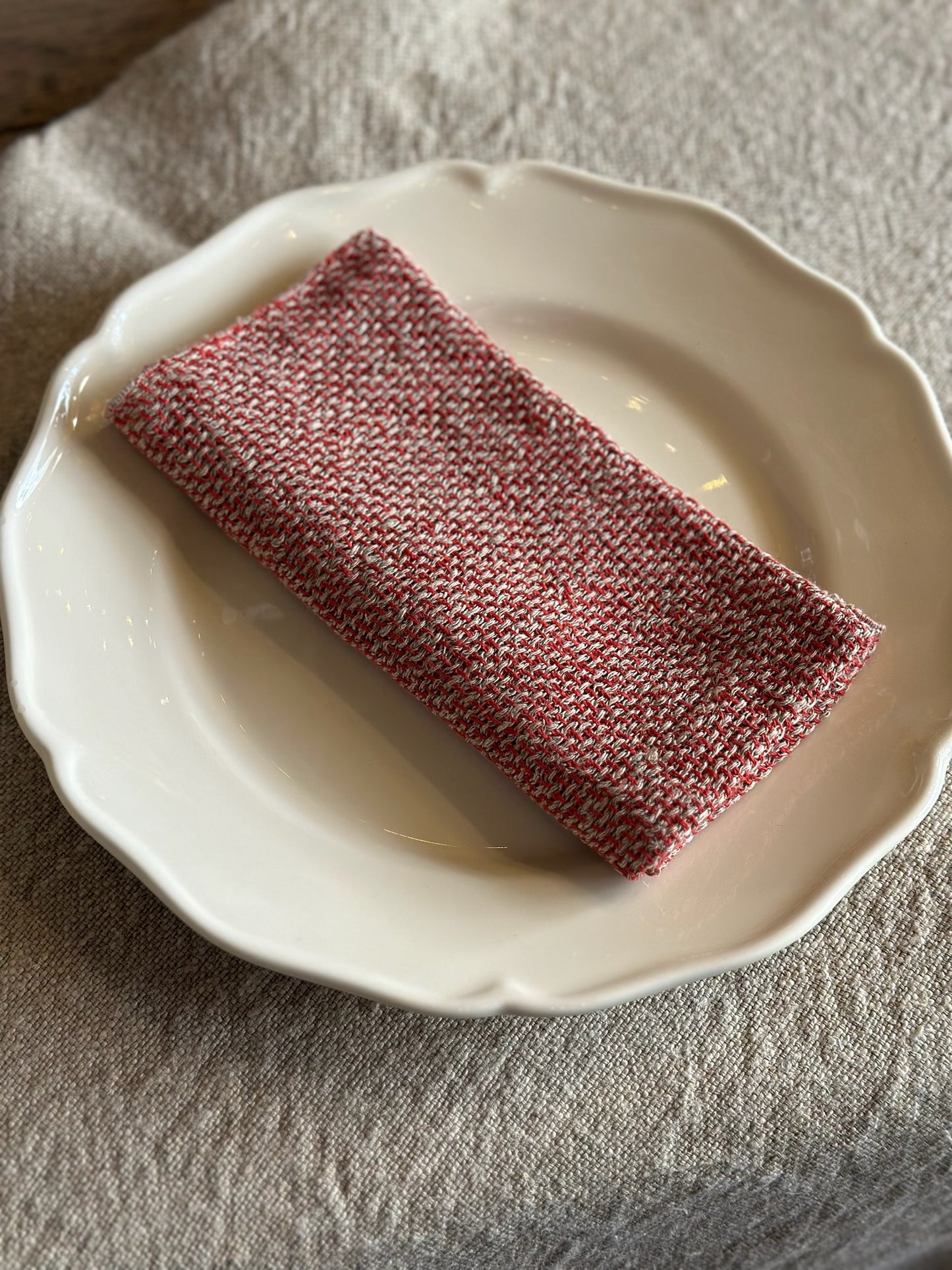 Set of 2 V.VM Wide Weave Linen Napkins - Red