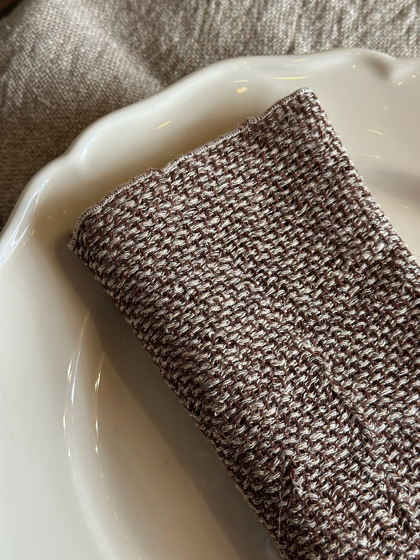 Set of 2 V.VM Wide Weave Linen Napkins - Brown