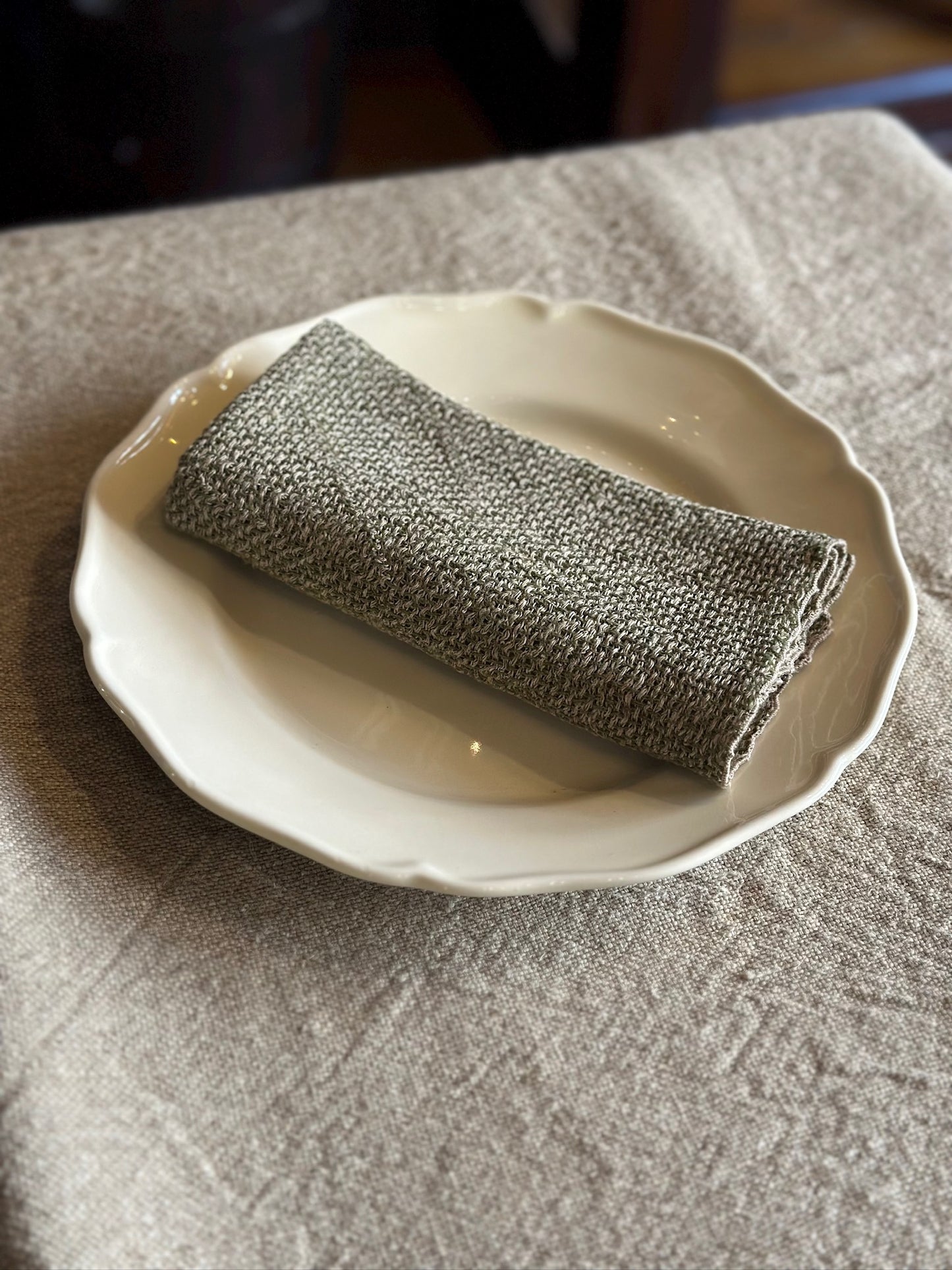 Set of 2 V.VM Wide Weave Linen Napkins - Olive