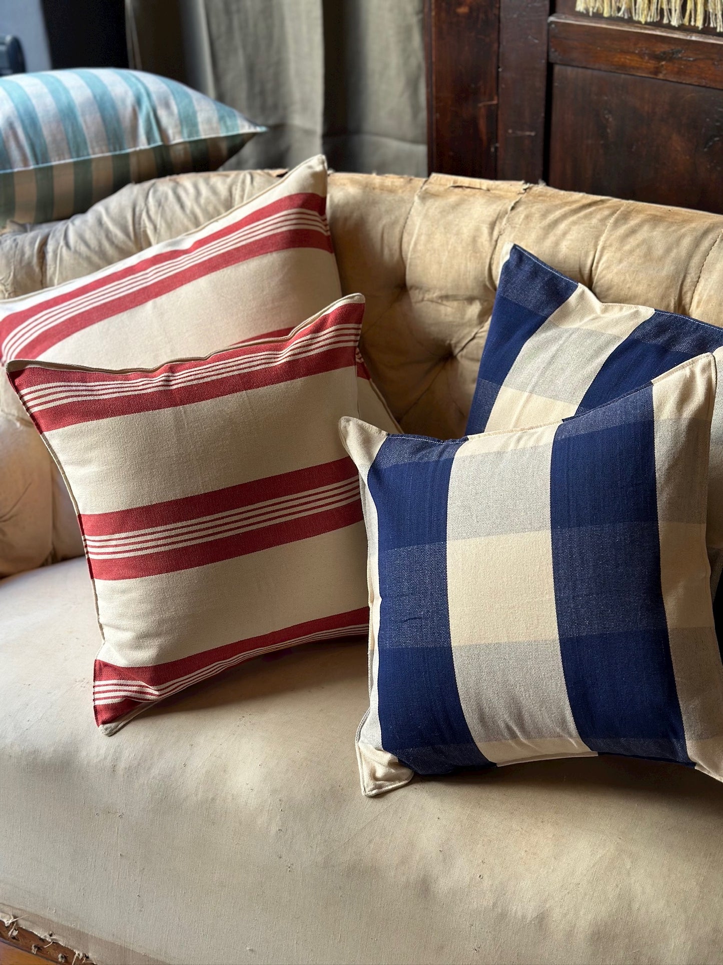 Tensira Blue Check Cushion 100% Cotton - 50X50