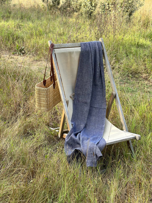 V.VM Linen Bath & Beach Towel - Dark Blue