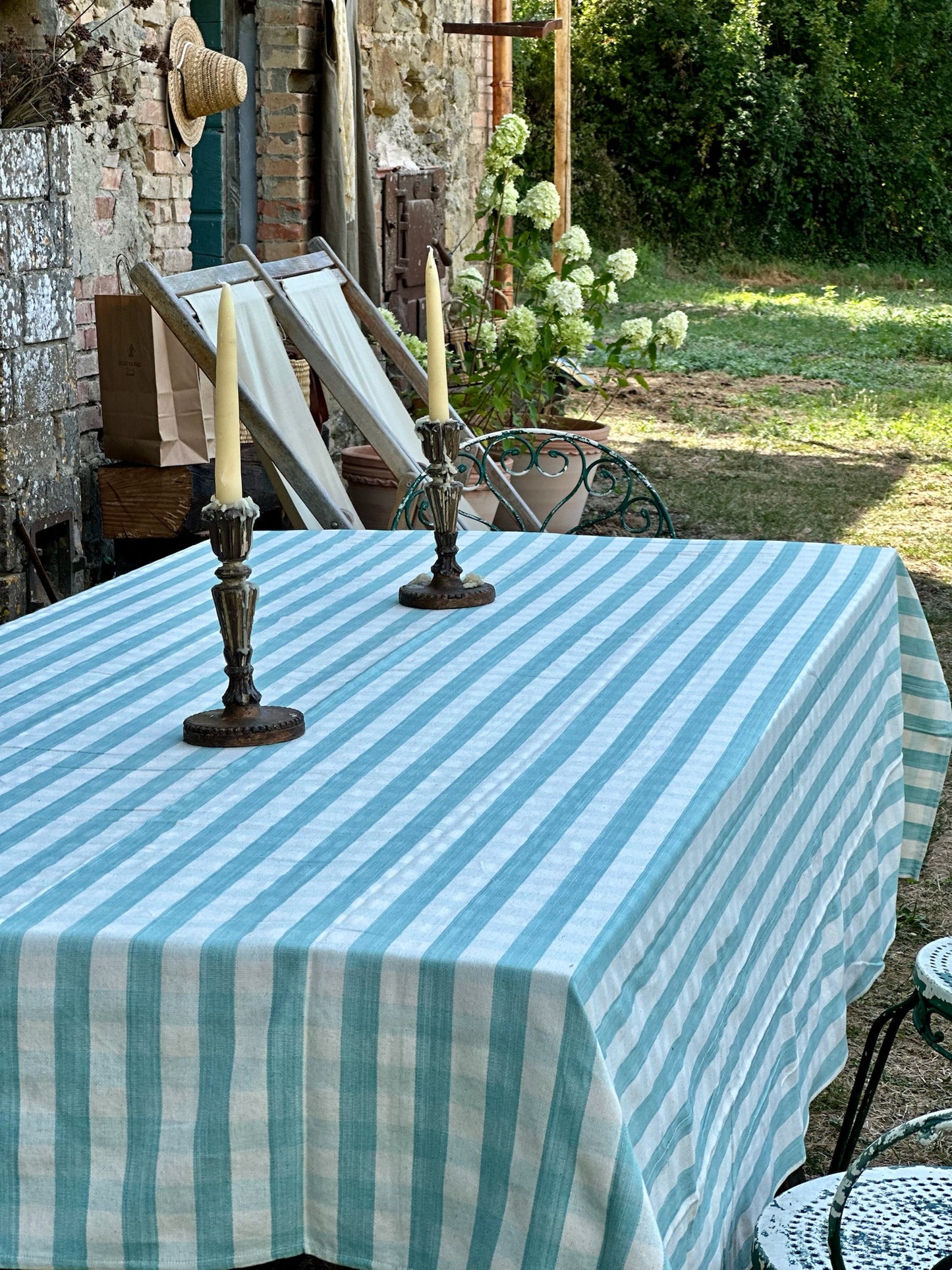 Tensira Sage Stripes Tablecloth 100% Cotton