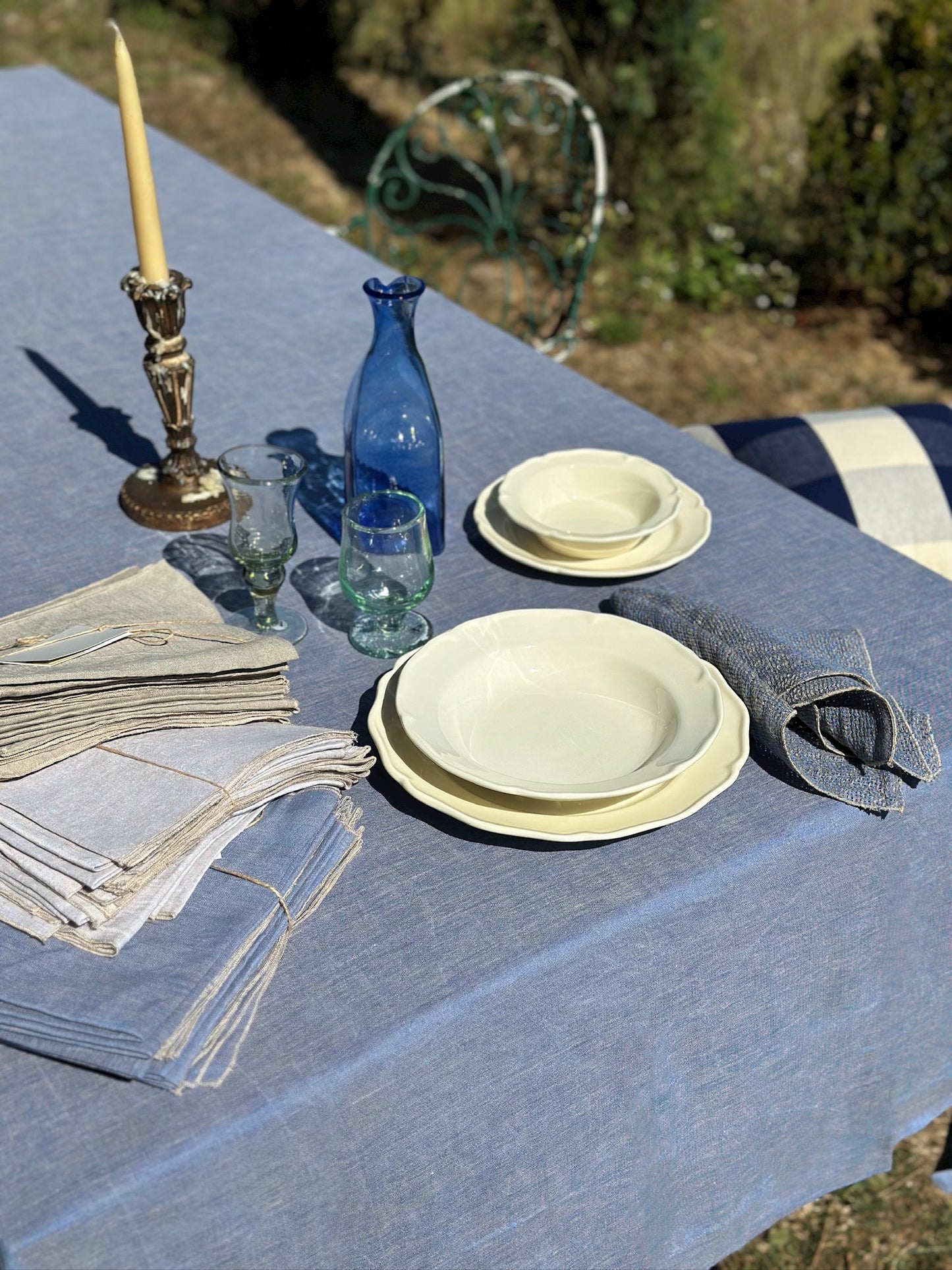 Set of 2 V.VM Linen Napkins - Blue Simple Stitch