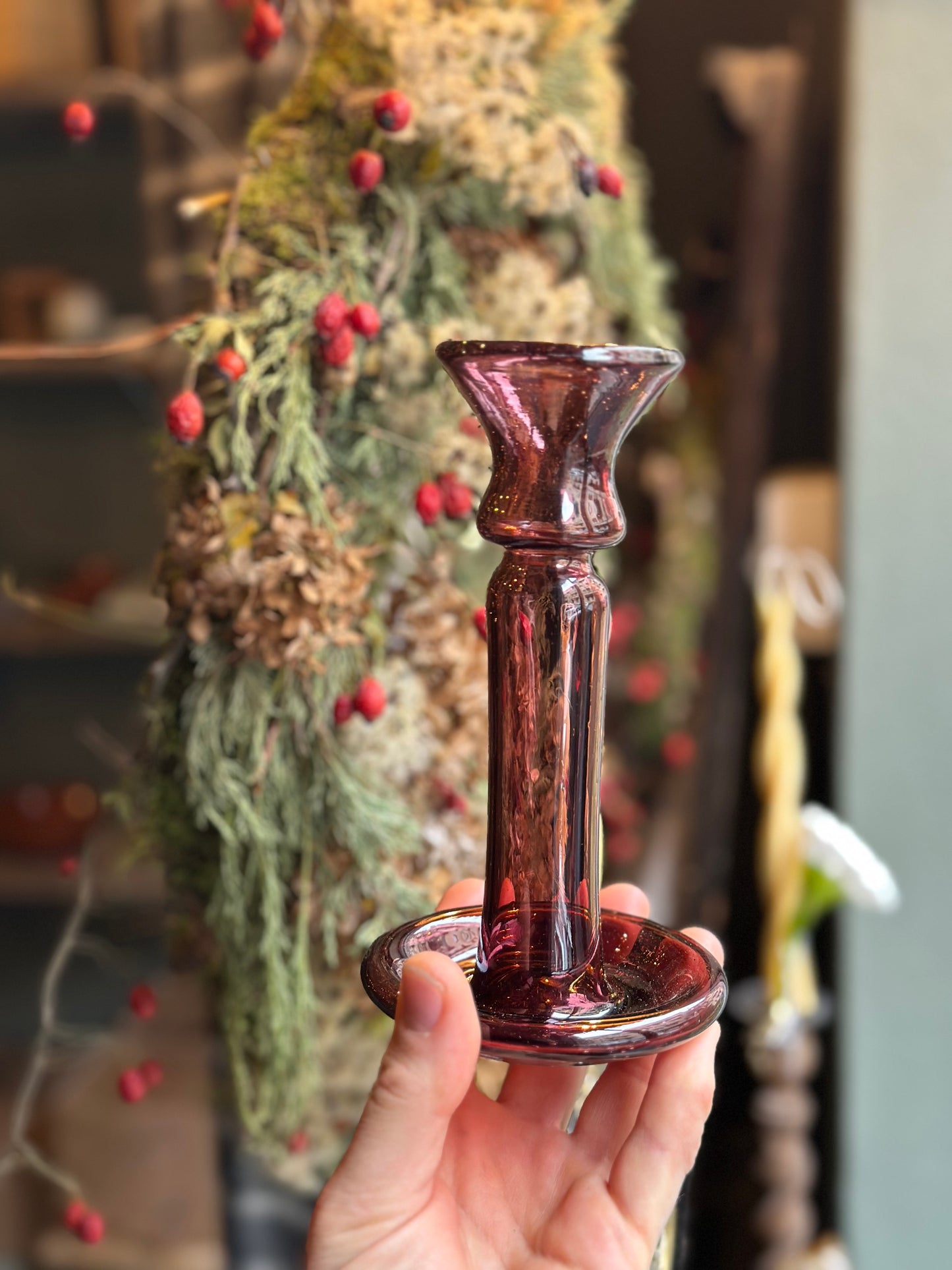 Handblown Glass Candleholder - Framboise