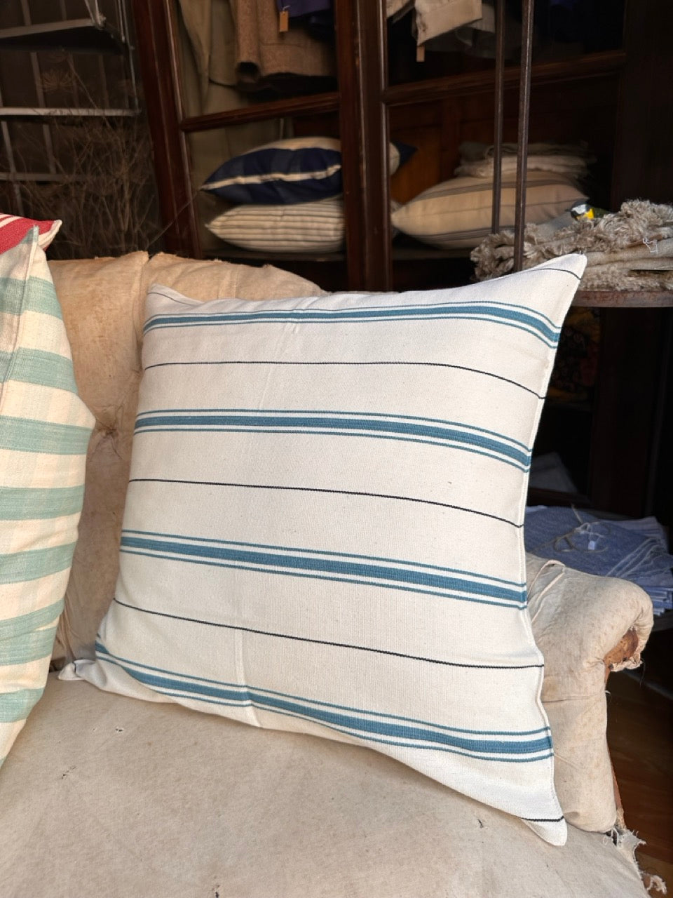 Tensira Deep Turquoise Stripe Cushion 100% Cotton - 50X50