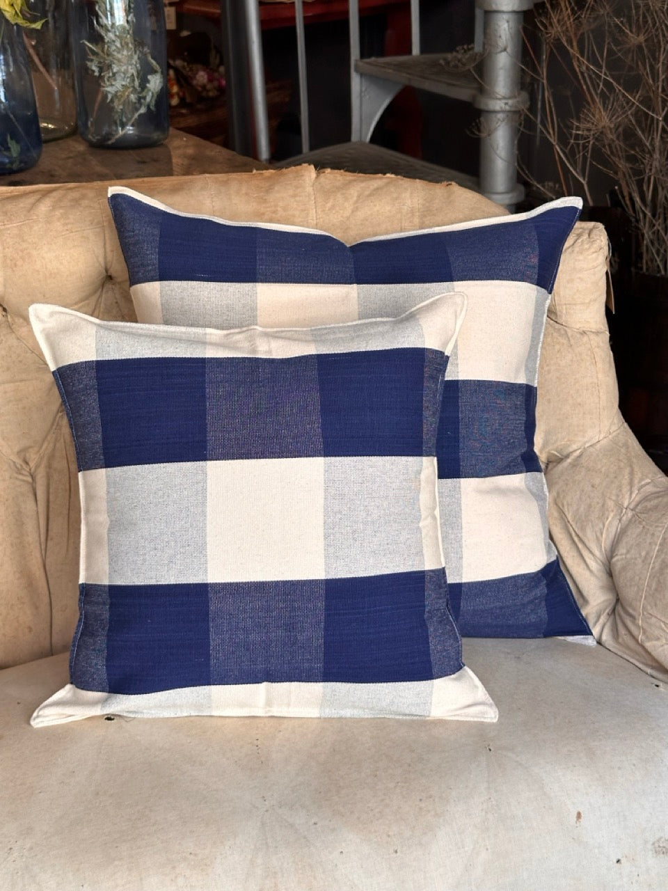 Tensira Blue Check Cushion 100% Cotton - 40X40