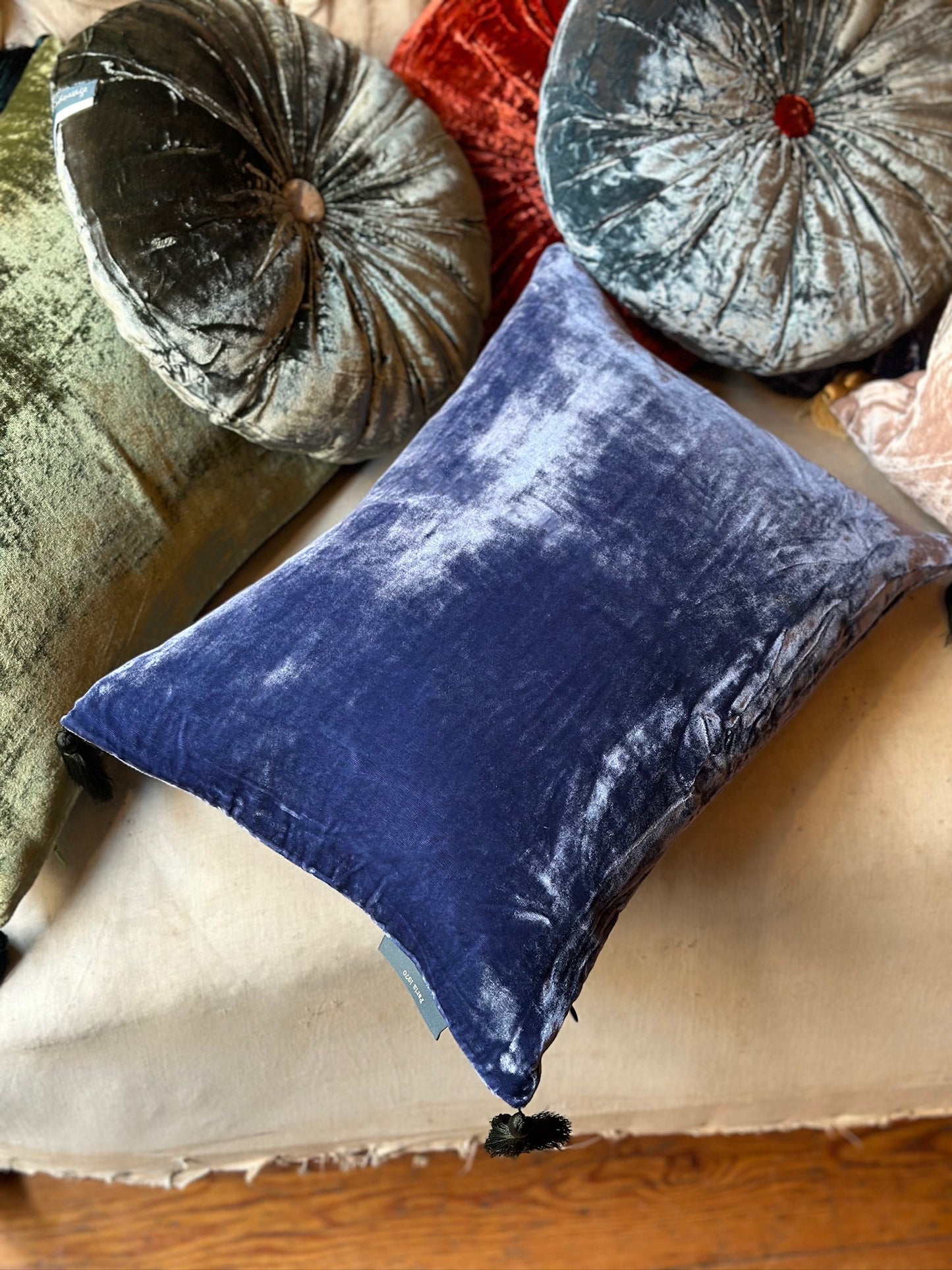 Velvet Tassels Cushion - Delft