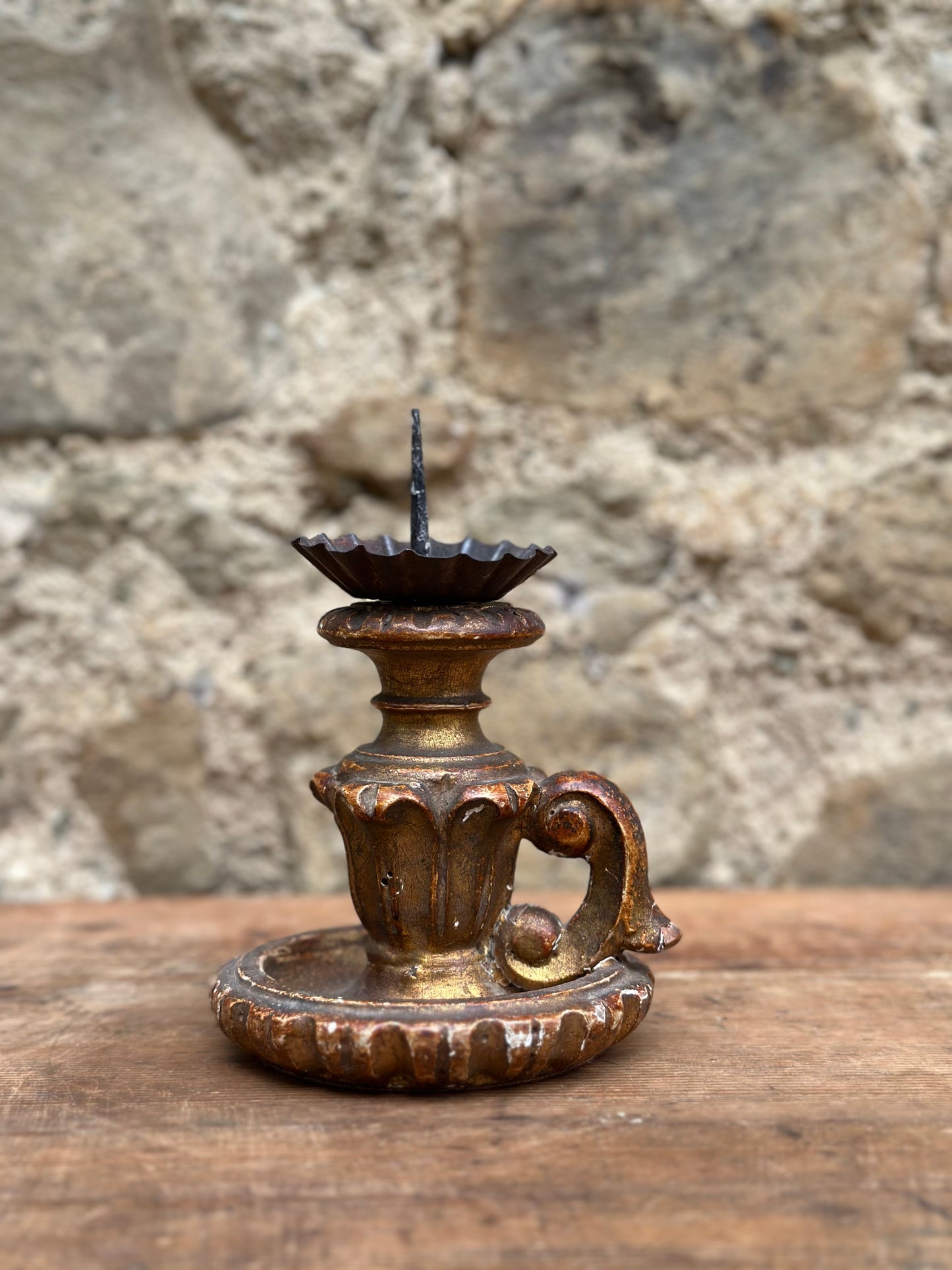 Antique Wooden Candle Holder