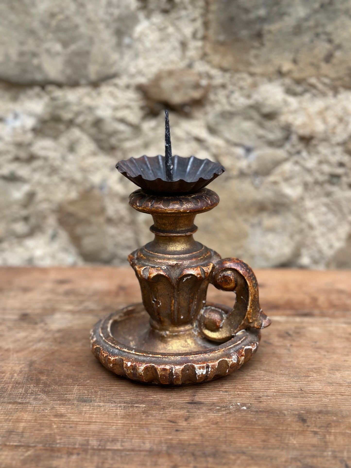 Antique Wooden Candle Holder