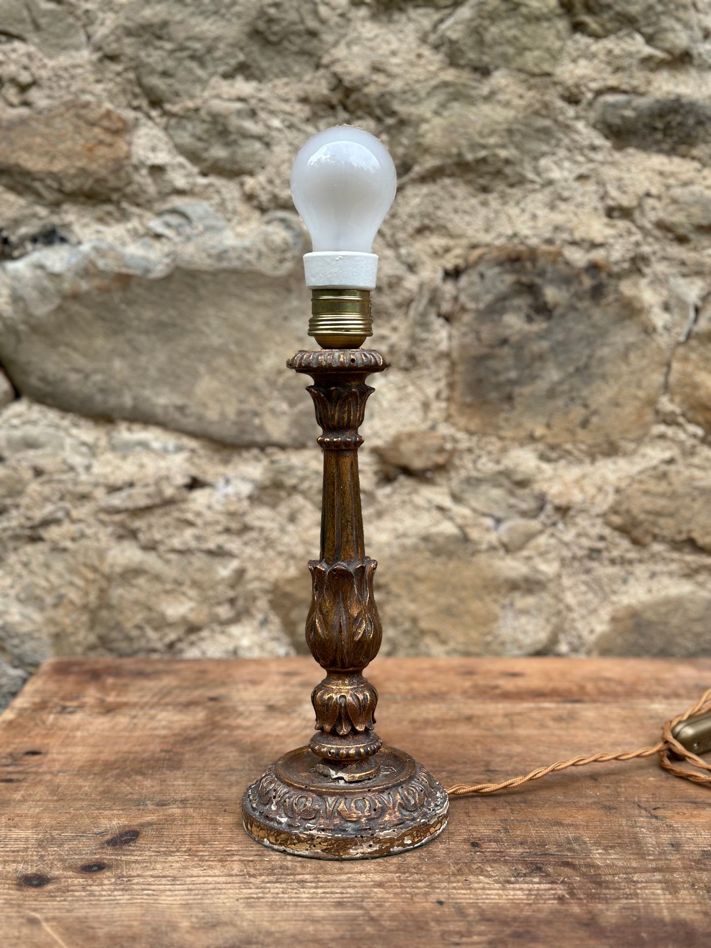 Antique Carved Wood Lamp