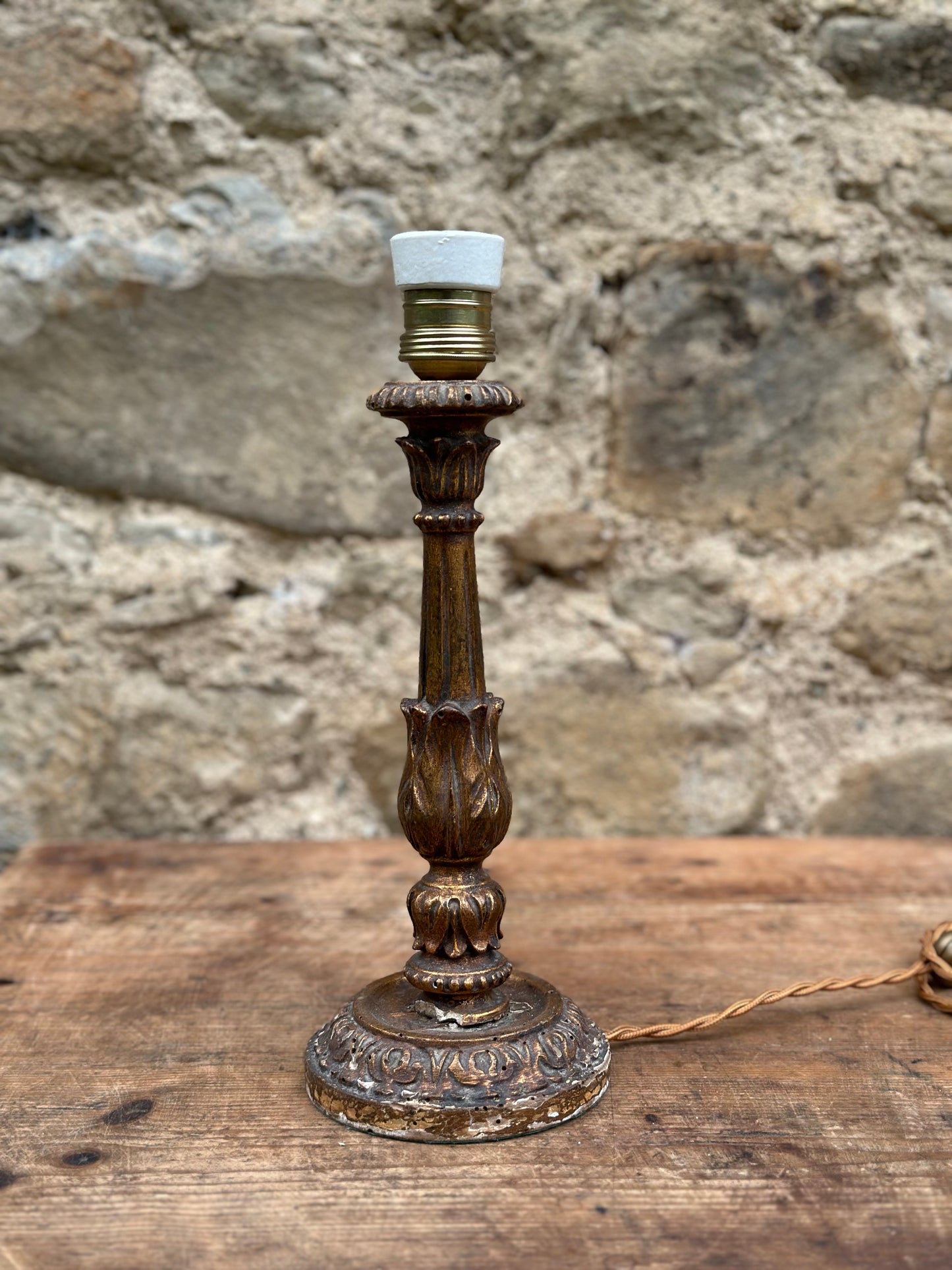 Antique Carved Wood Lamp