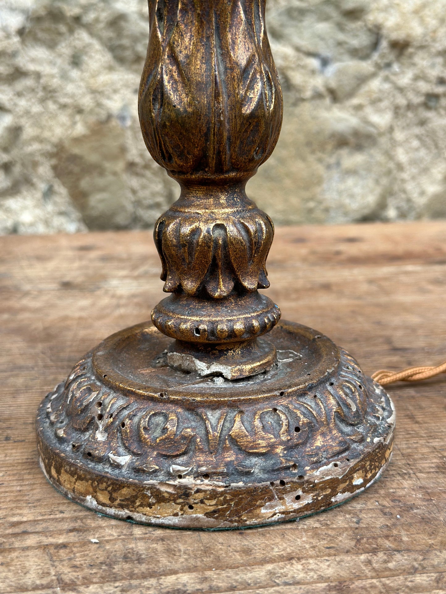 Antique Carved Wood Lamp