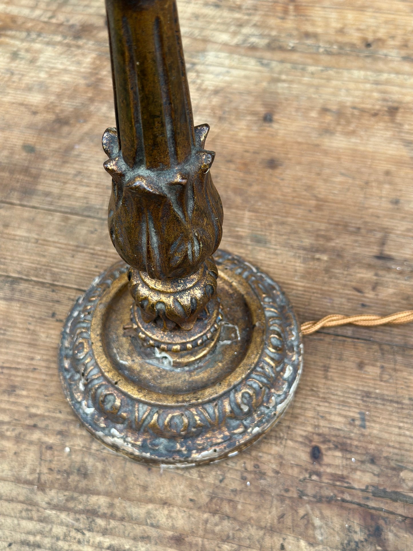 Antique Carved Wood Lamp