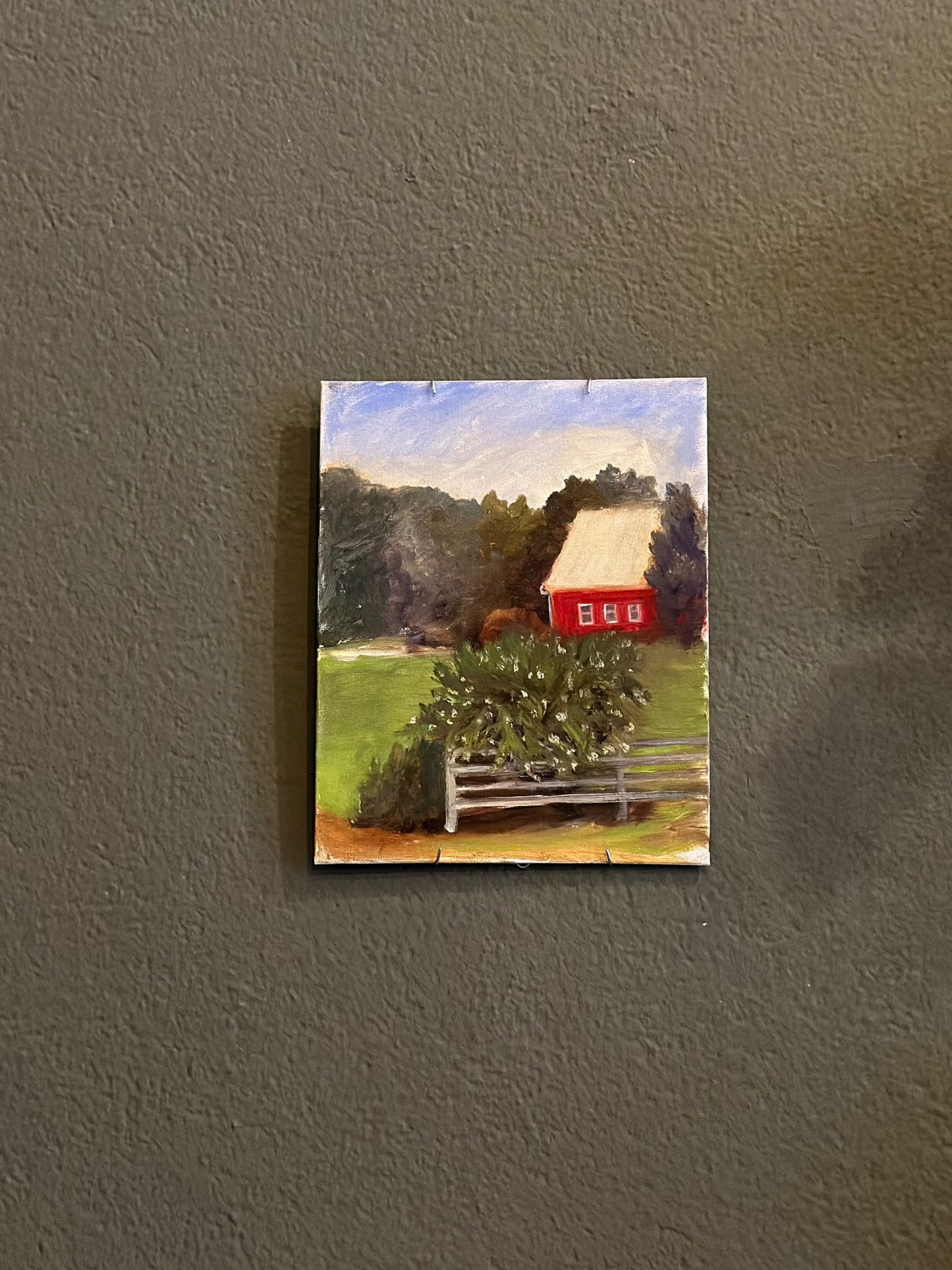 Small Red Barn Oil Painting