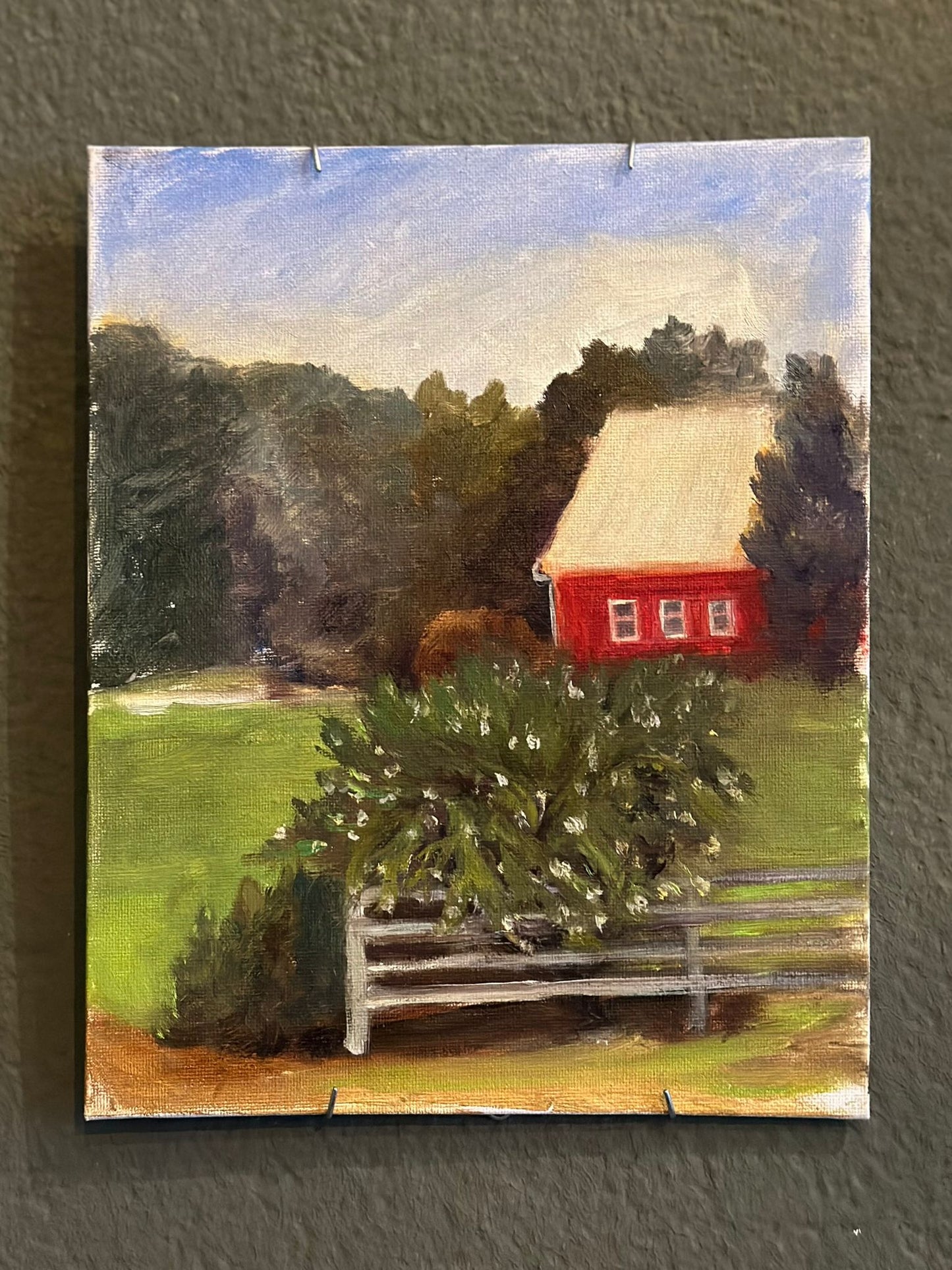 Small Red Barn Oil Painting