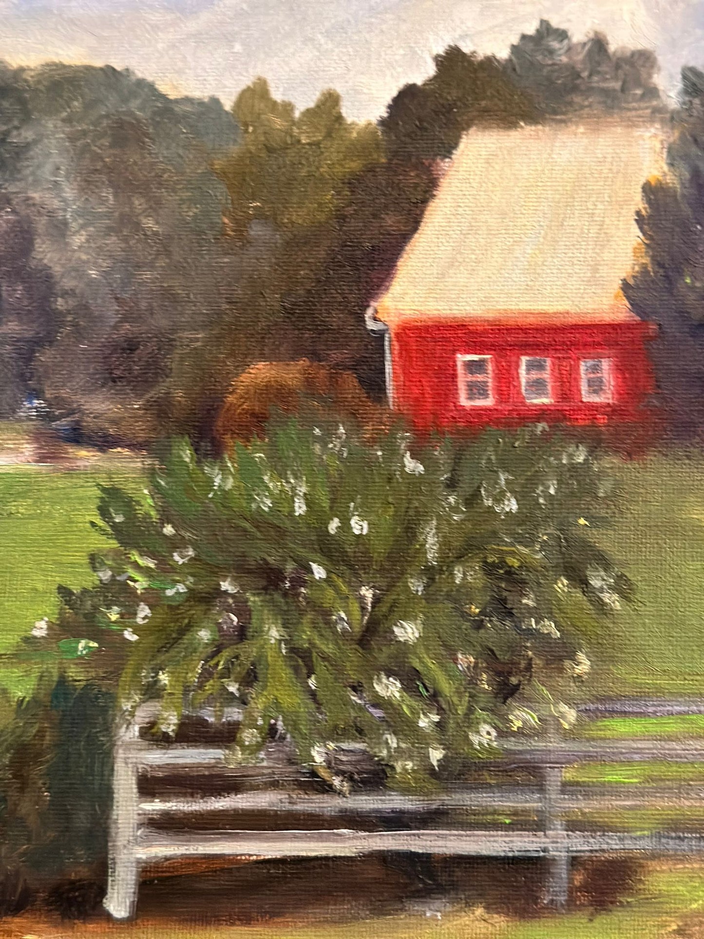 Small Red Barn Oil Painting