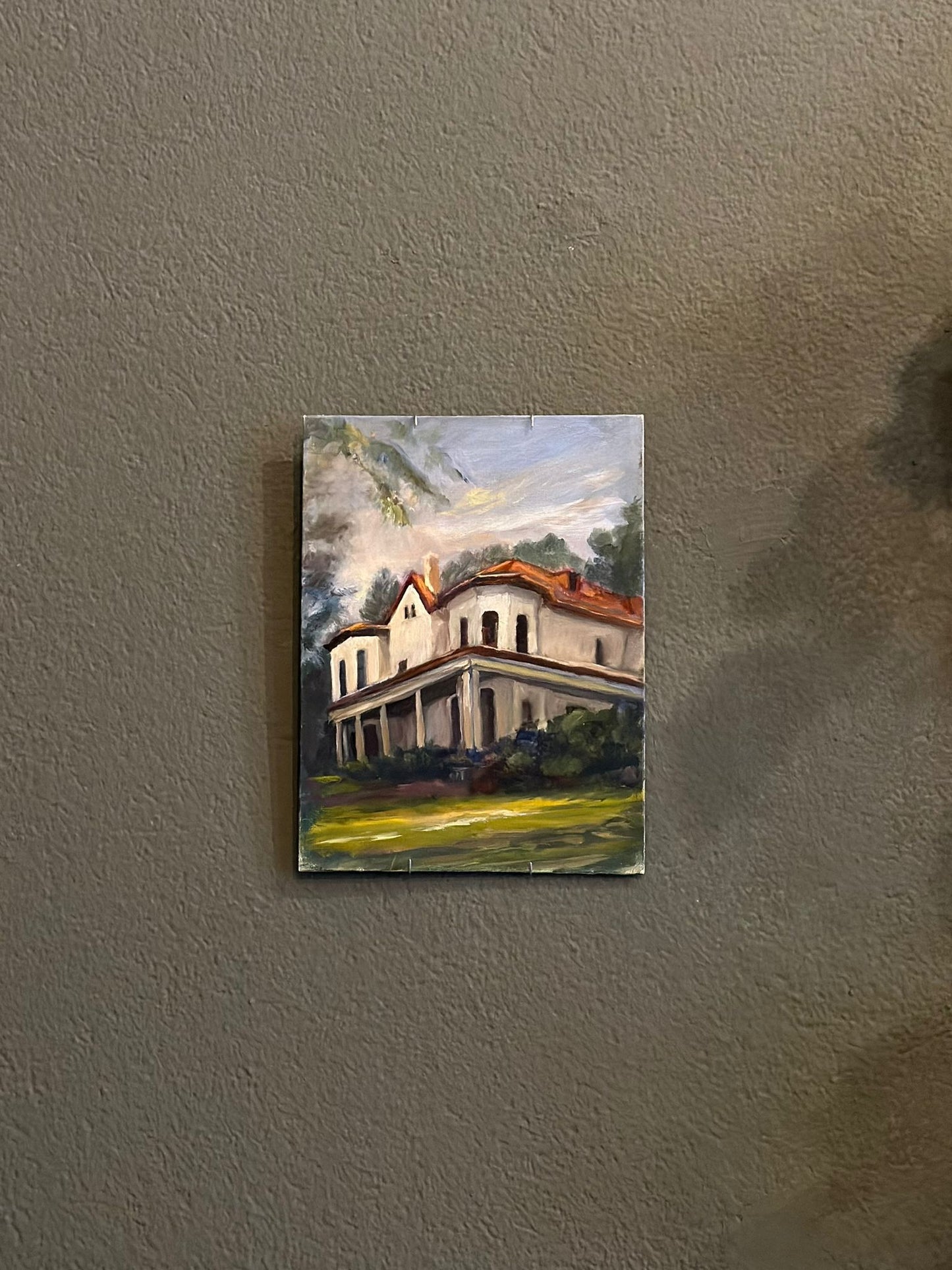 White Victorian House Oil Painting