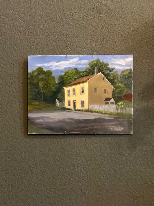 Yellow House With Ukrainian Flag Oil Painting