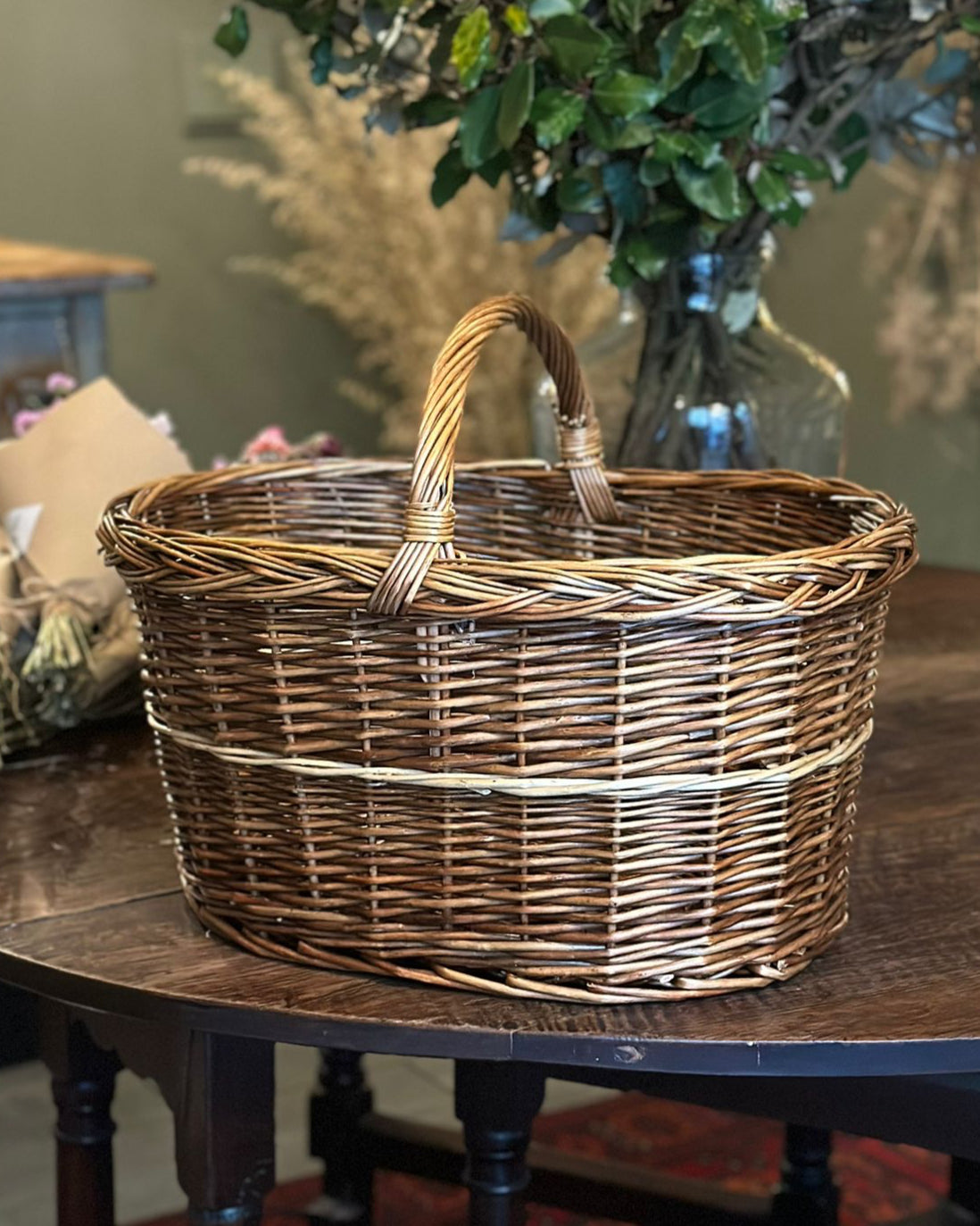 Large Dark Brown Oval Basket