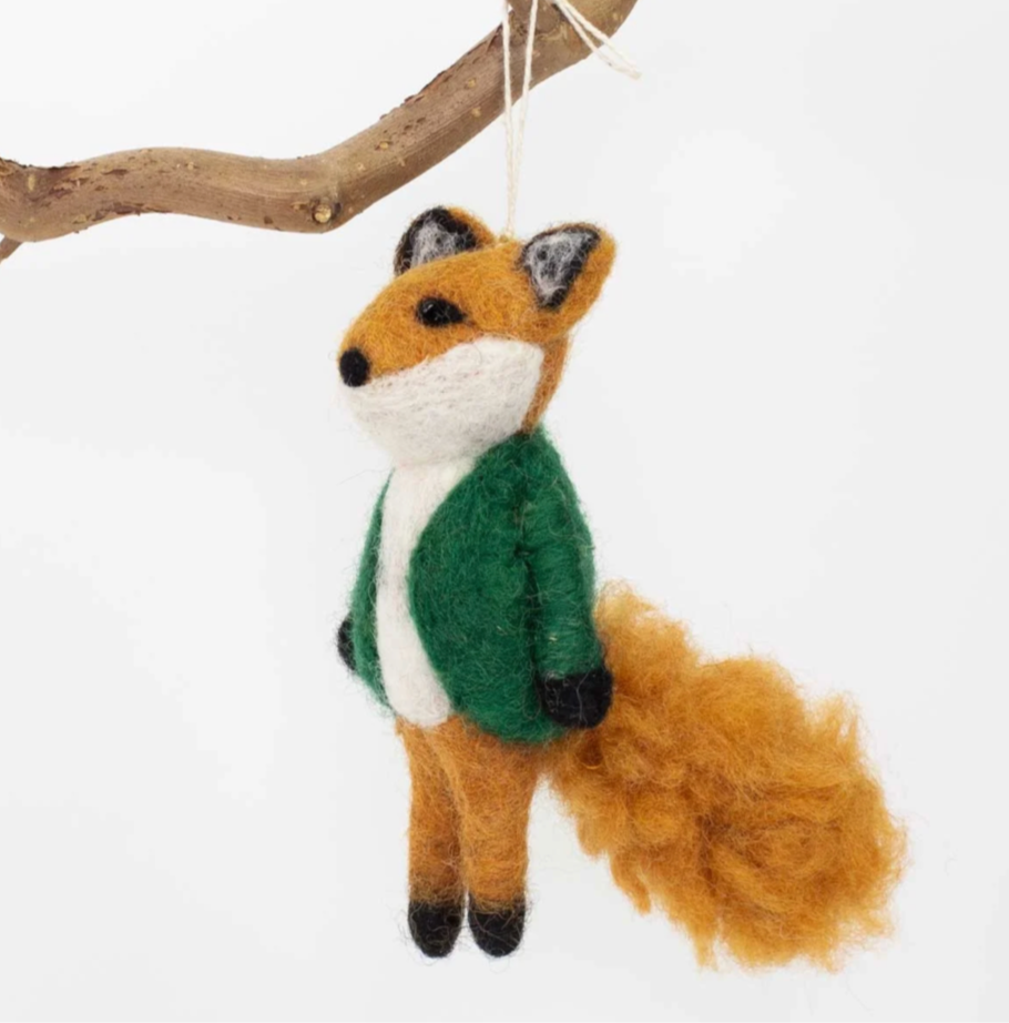 Fox Ornament with green jacket