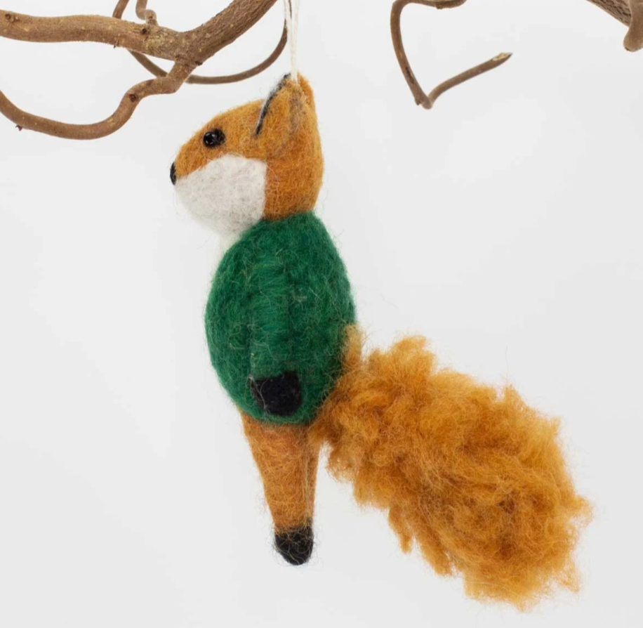 Fox Ornament with green jacket