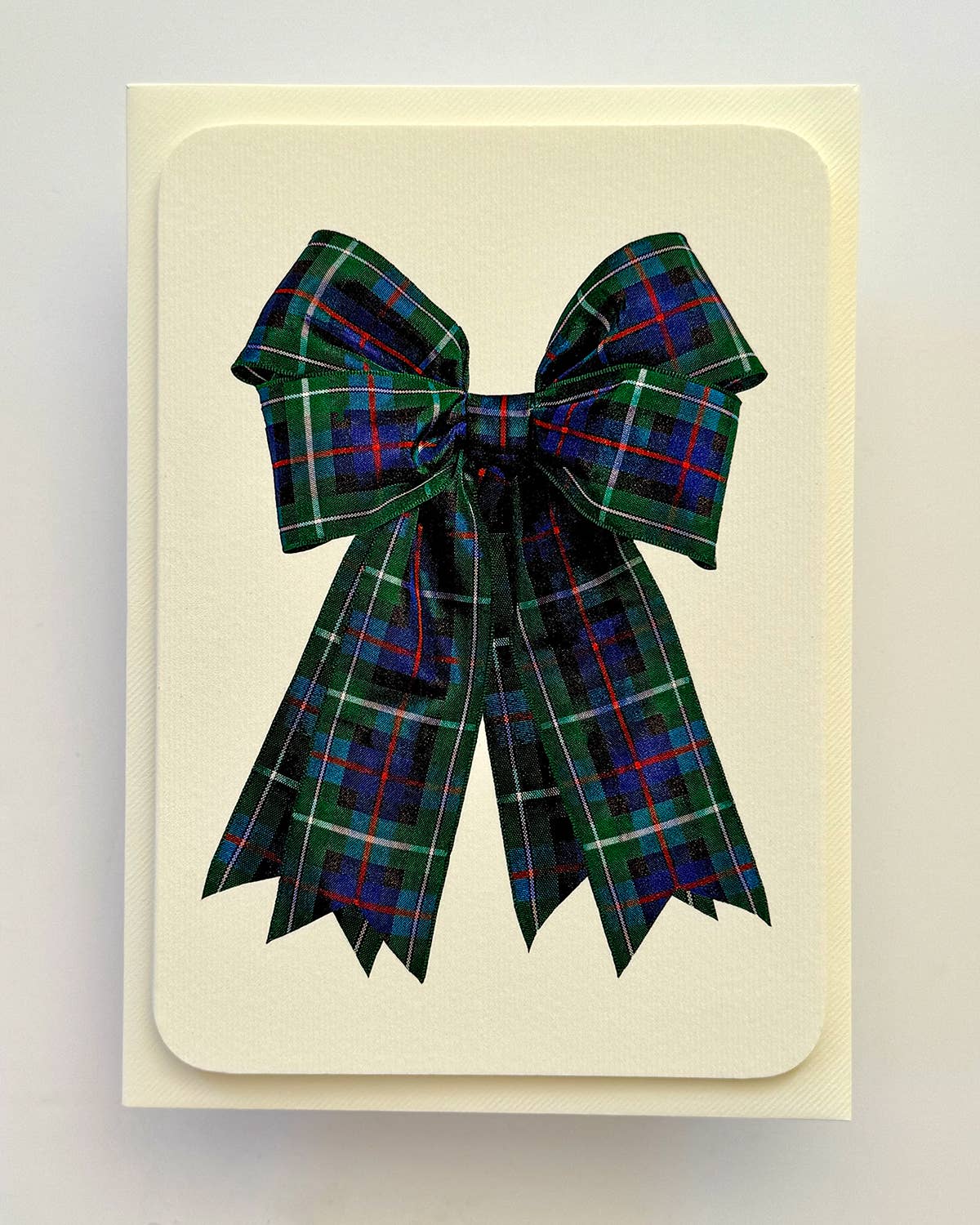 Blue & Green Tartan Bow Greeting Card