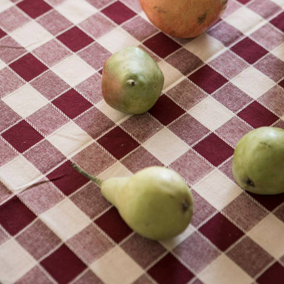 Woven Check Cotton Tablecloth Aubergine