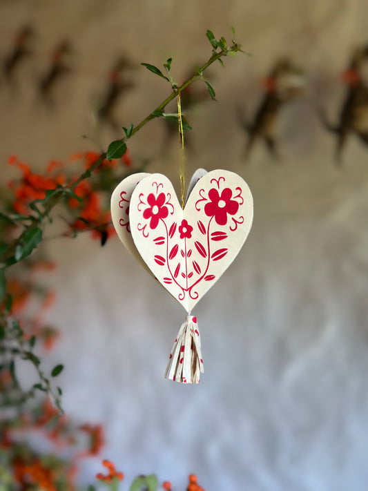 Festive Paper Hearts Ornaments - Set of two